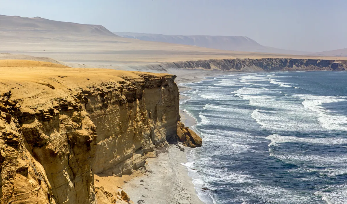 The desert-and-ocean coast of the Paracas National Reserve, Peru